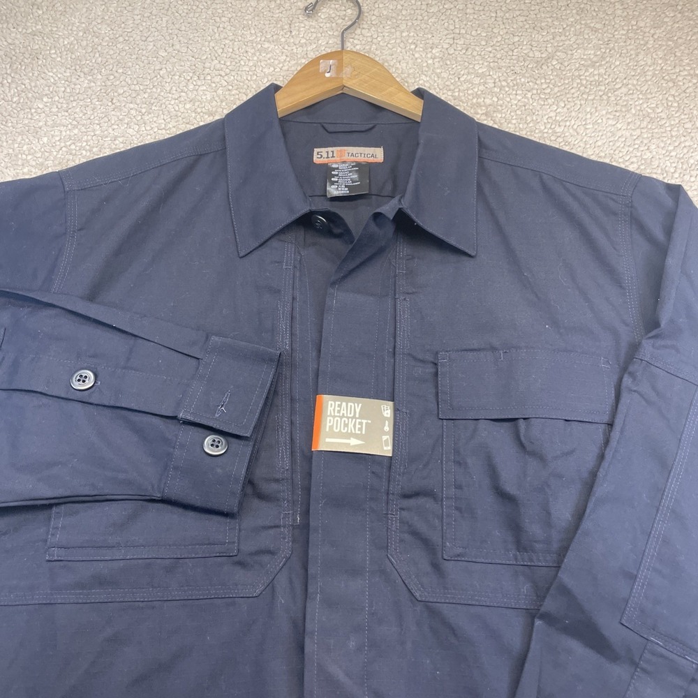 5.11 Tactical Shirt Mens Large‎ Navy Blue Ripstop Ready Pocket Long Sleeve